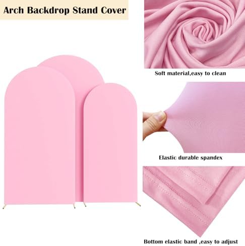 Set of 3 Stretchy Arch Backdrop Covers, Pink, 6/6.6/7.2FT in Pink, alternate view 4
