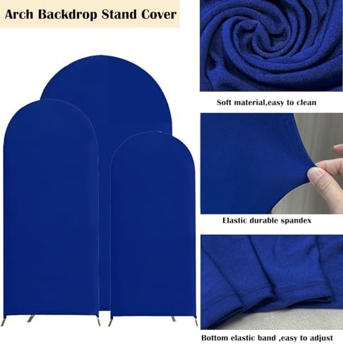 Set of 3 Stretchy Arch Backdrop Covers, Royal Blue, 6/6.6/7.2FT in Royal Blue, alternate view 4