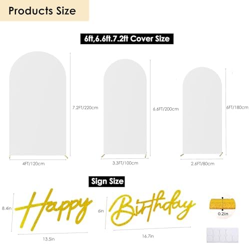 Set of 3 Stretchy Arch Backdrop Covers, White, 6/6.6/7.2FT in White, alternate view 2