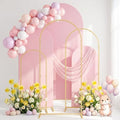 Set of 3 Wedding Arch Backdrop Stand,4+5+6 FT, Small Metal Arch Frame with 3 Pink Backdrop Covers, Easy Setup