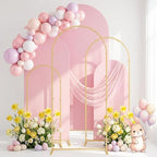 Set of 3 Wedding Arch Backdrop Stand,4+5+6 FT, Small Metal Arch Frame with 3 Pink Backdrop Covers, Easy Setup