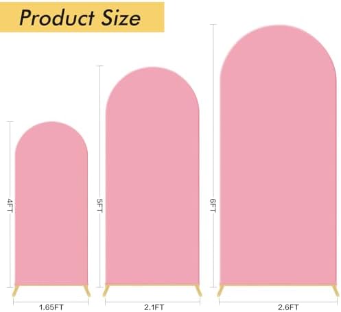 Set of 3 Wedding Arch Backdrop Stand,4+5+6 FT, Small Metal Arch Frame with 3 Pink Backdrop Covers, Easy Setup, alternate view