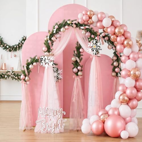 Set of 3 Wedding Arch Backdrop Stand,4+5+6 FT, Small Metal Arch Frame with 3 Pink Backdrop Covers, Easy Setup, alternate view