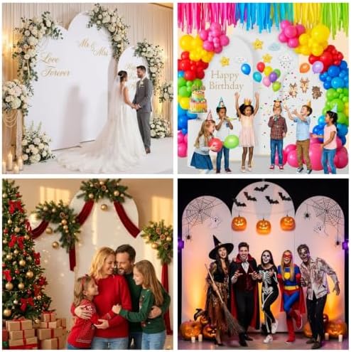 Set of 3 Wedding Arch Backdrop Stand,4+5+6 FT, Small Metal Arch Frame with 3 White Backdrop Covers, Easy Setup, alternate