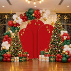 Set of 3 Wedding Arch Backdrop Stand,4+5+6 FT, Small Metal Arch Frame with 3 Red Backdrop Covers, Easy Setup for, alternate