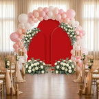 Set of 3 Wedding Arch Backdrop Stand,4+5+6 FT, Small Metal Arch Frame with 3 Red Backdrop Covers, Easy Setup for, alternate