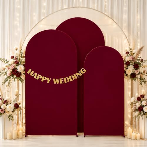 Set of 3 Wedding Arch Cover (4ft,5ft,6ft Burgundy) in 4FT-5FT-6FT in Burgundy, alternate view 2