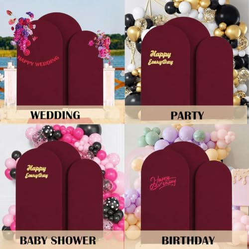 Set of 3 Wedding Arch Cover (4ft,5ft,6ft Burgundy) in 4FT-5FT-6FT in Burgundy, alternate view 6
