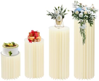 Set of 3 Wedding Centerpieces Cardboard Vases, Cylinder Centerpiece Stands in White