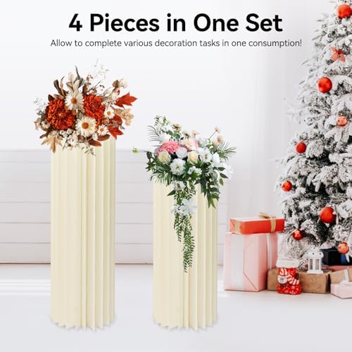 Set of 3 Wedding Centerpieces Cardboard Vases, Cylinder Centerpiece Stands in White, alternate view 2