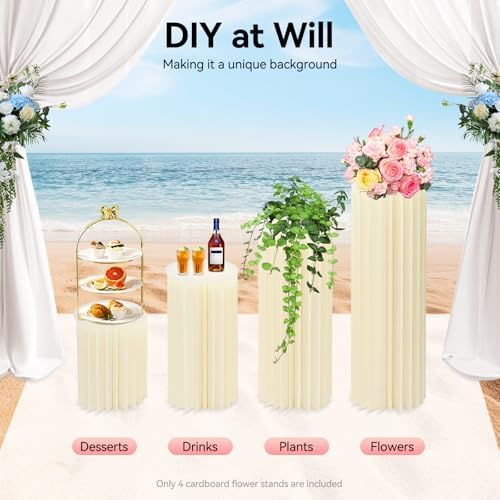 Set of 3 Wedding Centerpieces Cardboard Vases, Cylinder Centerpiece Stands in White, alternate view 4