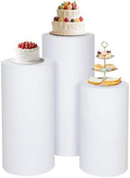 Set of 3 White Cylinder Covers for Party, Stretch Spandex Cloth in 7.2 FT in White