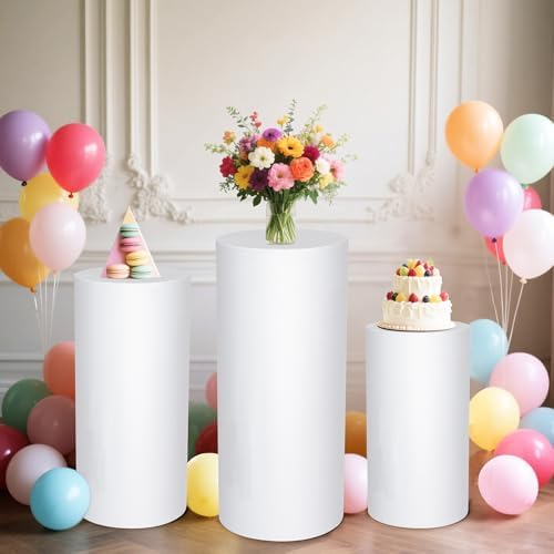 Set of 3 White Cylinder Covers for Party, Stretch Spandex Cloth in 7.2 FT in White, alternate view 2