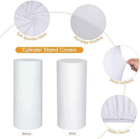 Set of 3 White Cylinder Covers for Party, Stretch Spandex Cloth in 7.2 FT in White, alternate view 5