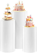 Set of 3 - White Cylinder Stands, Round PVC Pedestal Stands in White