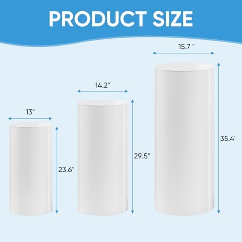 Set of 3 - White Cylinder Stands, Round PVC Pedestal Stands in White, alternate view 3