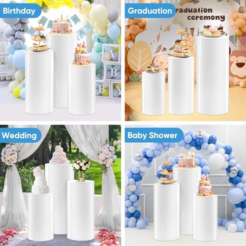 Set of 3 - White Cylinder Stands, Round PVC Pedestal Stands in White, alternate view 6