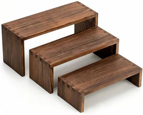 Set of 3 Wooden Display Risers, Tiered Display Stand, Shelf Risers for Table Display, Small Wood Display Shelf
