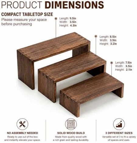 Set of 3 Wooden Display Risers, Tiered Display Stand, Shelf Risers for Table Display, Small Wood Display Shelf, alternate