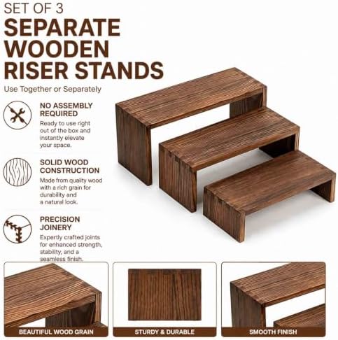 Set of 3 Wooden Display Risers, Tiered Display Stand, Shelf Risers for Table Display, Small Wood Display Shelf, alternate