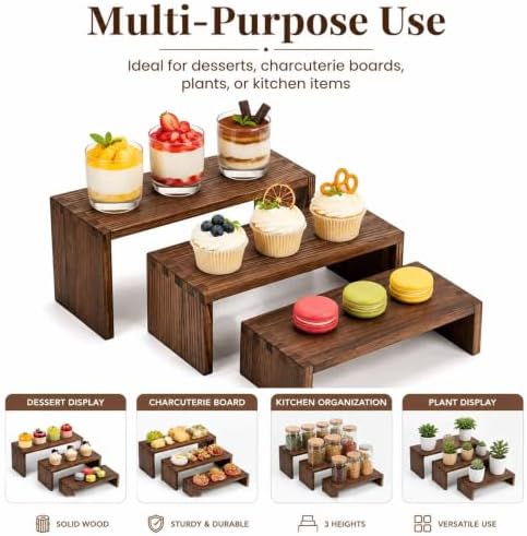 Set of 3 Wooden Display Risers, Tiered Display Stand, Shelf Risers for Table Display, Small Wood Display Shelf, alternate