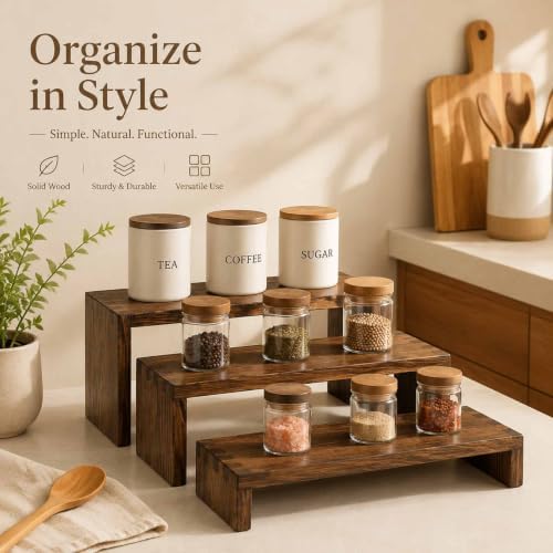 Set of 3 Wooden Display Risers, Tiered Display Stand, Shelf Risers for Table Display, Small Wood Display Shelf, alternate