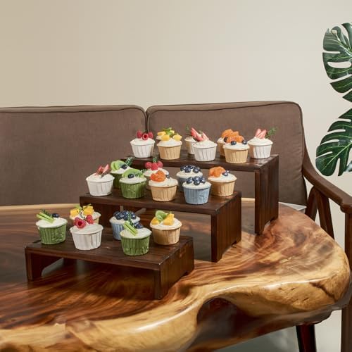 Set of 3 Wooden Rustic Cupcake Stand for 24 Cupcakes, Stepped Wood Display Stand for Weddings, Tiered Party, alternate view 2