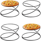 Set of 4 Black Metal Wire Pizza Pan Riser Stands- Round Pizza Tray Riser Rack - Tabletop Display Racks for Food
