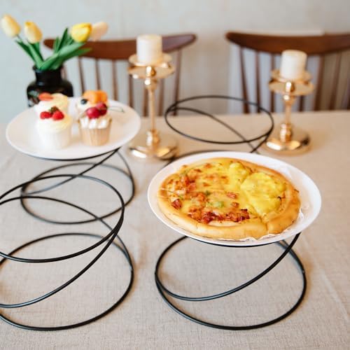 Set of 4 Black Metal Wire Pizza Pan Riser Stands- Round Pizza Tray Riser Rack - Tabletop Display Racks for Food, alternate
