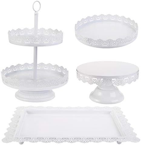 Set of 4 Cake Stands, White Metal Dessert Treat Table Display Stand Set Cupcake Cake Pop Holder, Pastries Tiered