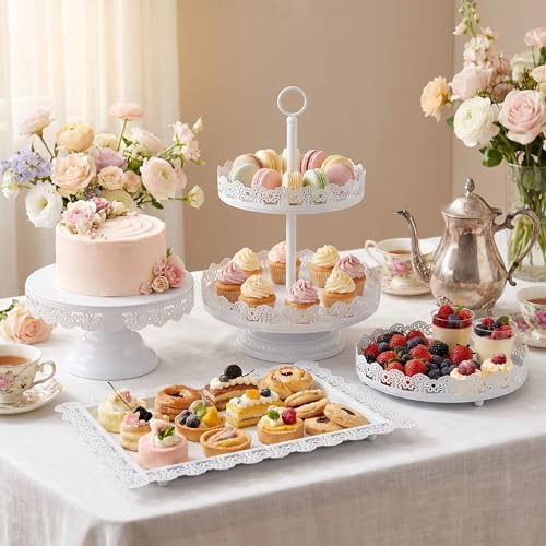 Set of 4 Cake Stands, White Metal Dessert Treat Table Display Stand Set Cupcake Cake Pop Holder, Pastries Tiered, alternate