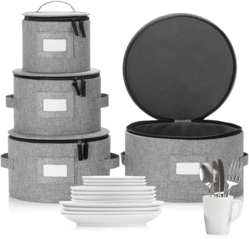 Set of 4 China Storage Cases for Dinnerware - Hard Shell and Stackable - Sizes: 12" - 10" - 8.5" and 7" W - 48