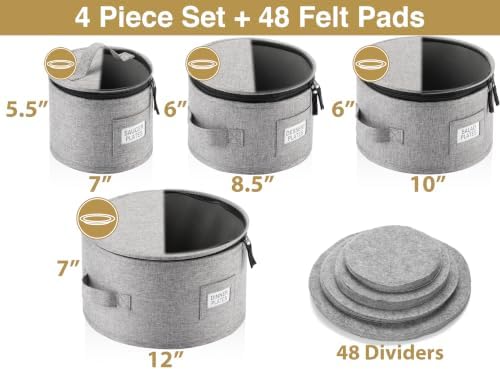 Set of 4 China Storage Cases for Dinnerware - Hard Shell and Stackable - Sizes: 12" - 10" - 8.5" and 7" W - 48, alternate