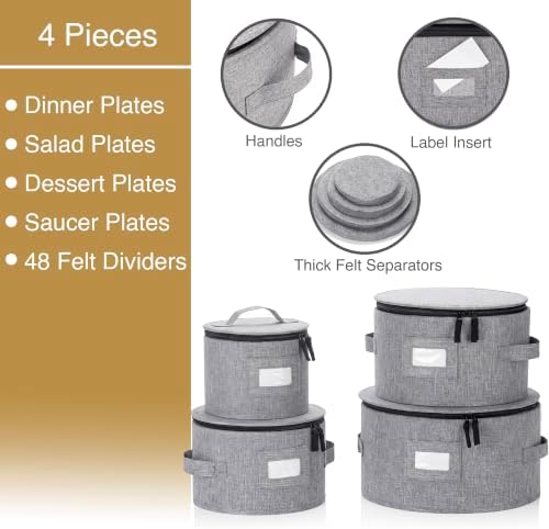 Set of 4 China Storage Cases for Dinnerware - Hard Shell and Stackable - Sizes: 12" - 10" - 8.5" and 7" W - 48, alternate