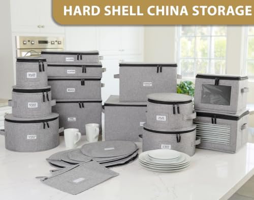 Set of 4 China Storage Cases for Dinnerware - Hard Shell and Stackable - Sizes: 12" - 10" - 8.5" and 7" W - 48, alternate