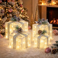 Set of 4 Christmas Lighted Gift Boxes, Battery Operated Xmas Decor in Warm White-2