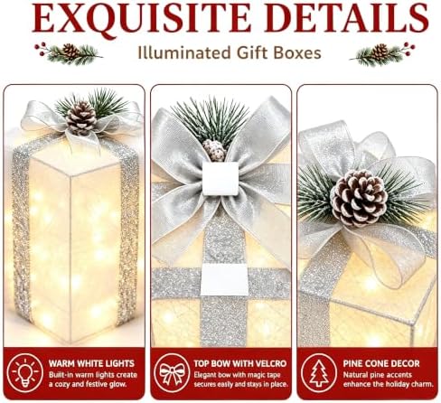 Set of 4 Christmas Lighted Gift Boxes, Battery Operated Xmas Decor in Warm White-2, alternate view 6