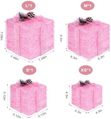 Set of 4 Christmas Lighted Gift Boxes, Pink Present Holiday Decor, alternate view 3