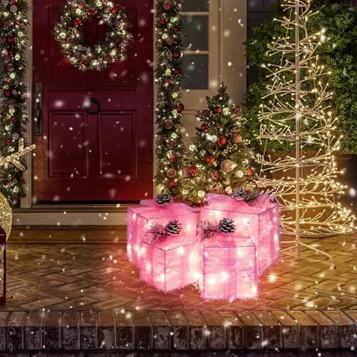 Set of 4 Christmas Lighted Gift Boxes, Pink Present Holiday Decor, alternate view 4
