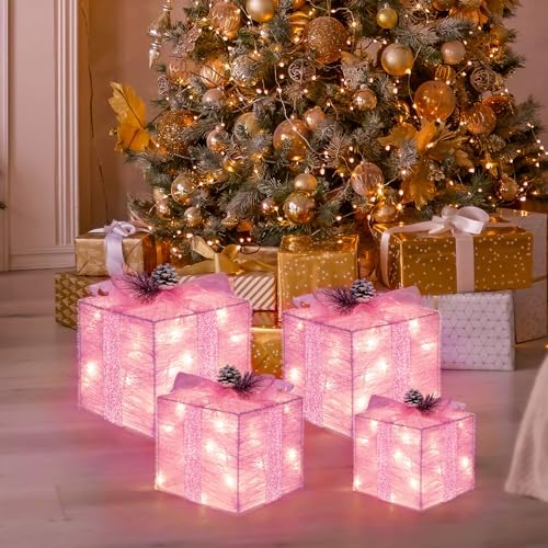 Set of 4 Christmas Lighted Gift Boxes, Pink Present Holiday Decor, alternate view 6