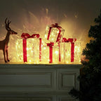 Set of 4 Christmas Lighted Gift Boxes, Red Bow Holiday Present Decorations, alternate view 2