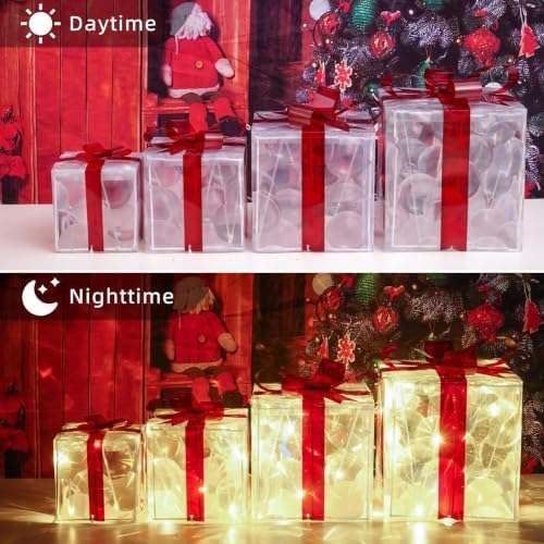 Set of 4 Christmas Lighted Gift Boxes, Red Bow Holiday Present Decorations, alternate view 3