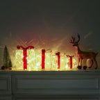 Set of 4 Christmas Lighted Gift Boxes, Red Bow Holiday Present Decorations, alternate view 4