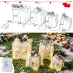 Set of 4 Christmas Lighted Gift Boxes Warm White 70 LED Pre-lit, alternate view 4
