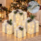 Set of 4 Christmas Lighted Gift Boxes Warm White 70 LED Pre-lit, alternate view 5