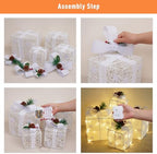 Set of 4 Christmas Lighted Gift Boxes, White Snowflake Holiday Decor, alternate view 3