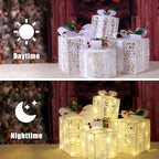 Set of 4 Christmas Lighted Gift Boxes, White Snowflake Holiday Decor, alternate view 4