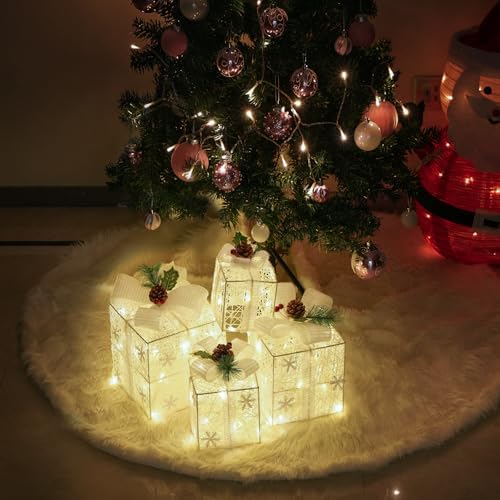 Set of 4 Christmas Lighted Gift Boxes, White Snowflake Holiday Decor, alternate view 5