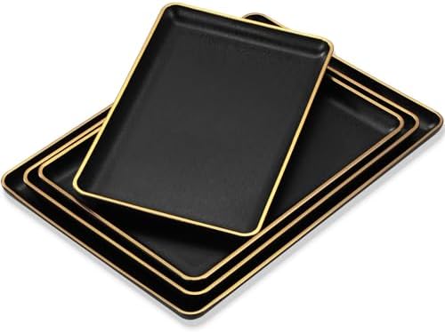 Set of 4 Large Serving Platter Set 15/14/13/12 Inch Heavy Plastic Serving Trays Unbreakable Rectangular Platter