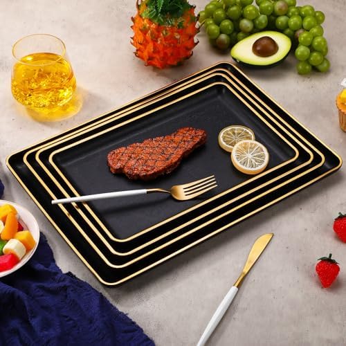 Set of 4 Large Serving Platter Set 15/14/13/12 Inch Heavy Plastic Serving Trays Unbreakable Rectangular Platter, alternate